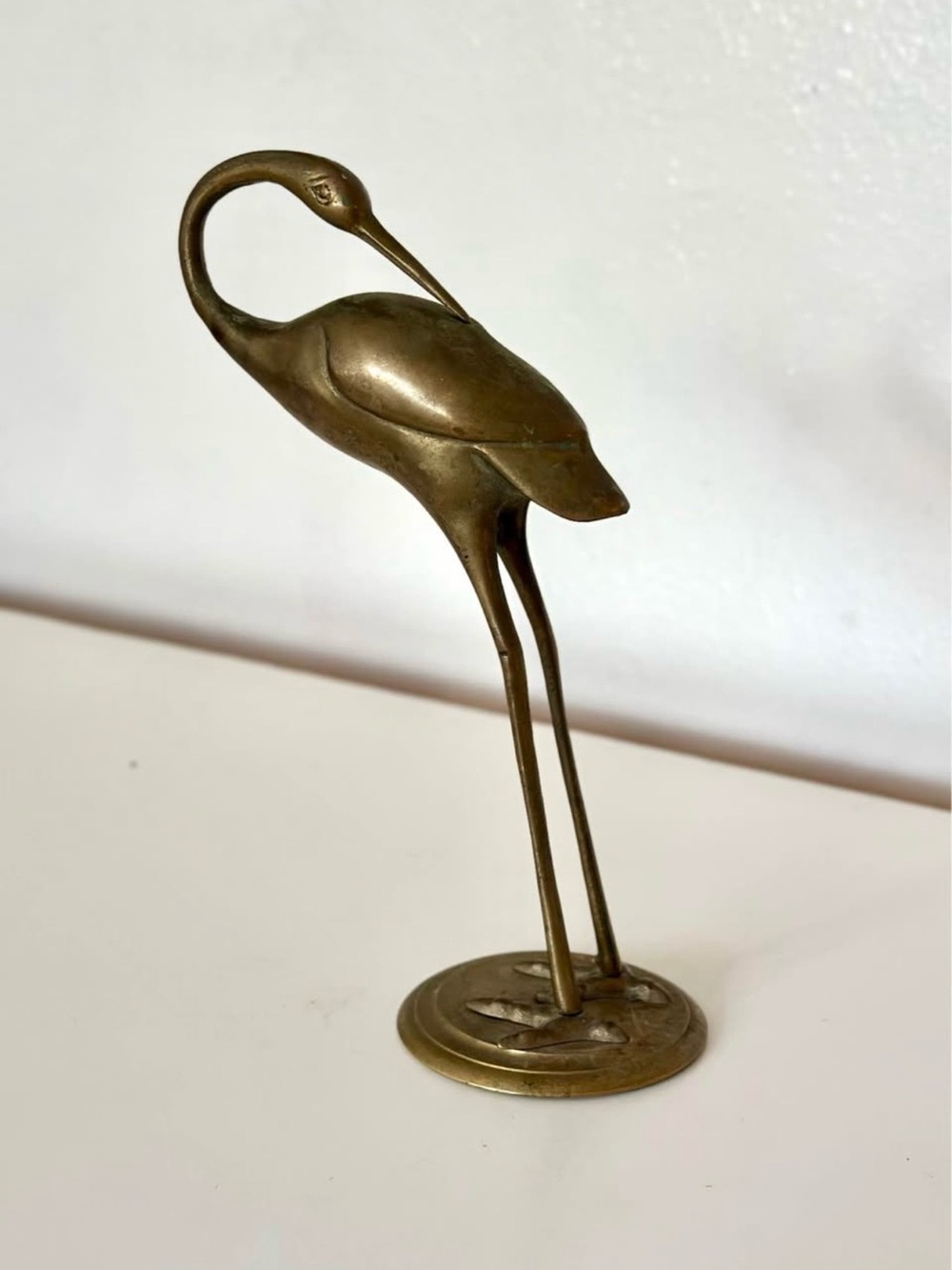 Vintage MCM Brass Bird Sculpture Long Neck Curved Crane Art Shelf Decor